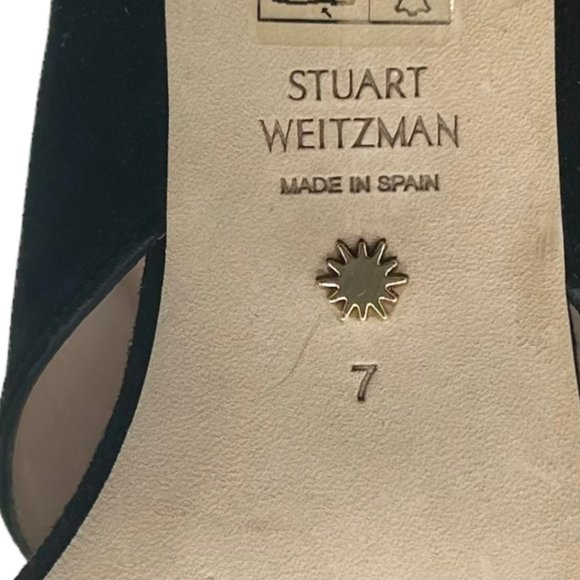 Stuart Weitzman Aletha Black Suede Cross Strap Square Toe Heeled Sandals - Picture 9 of 11